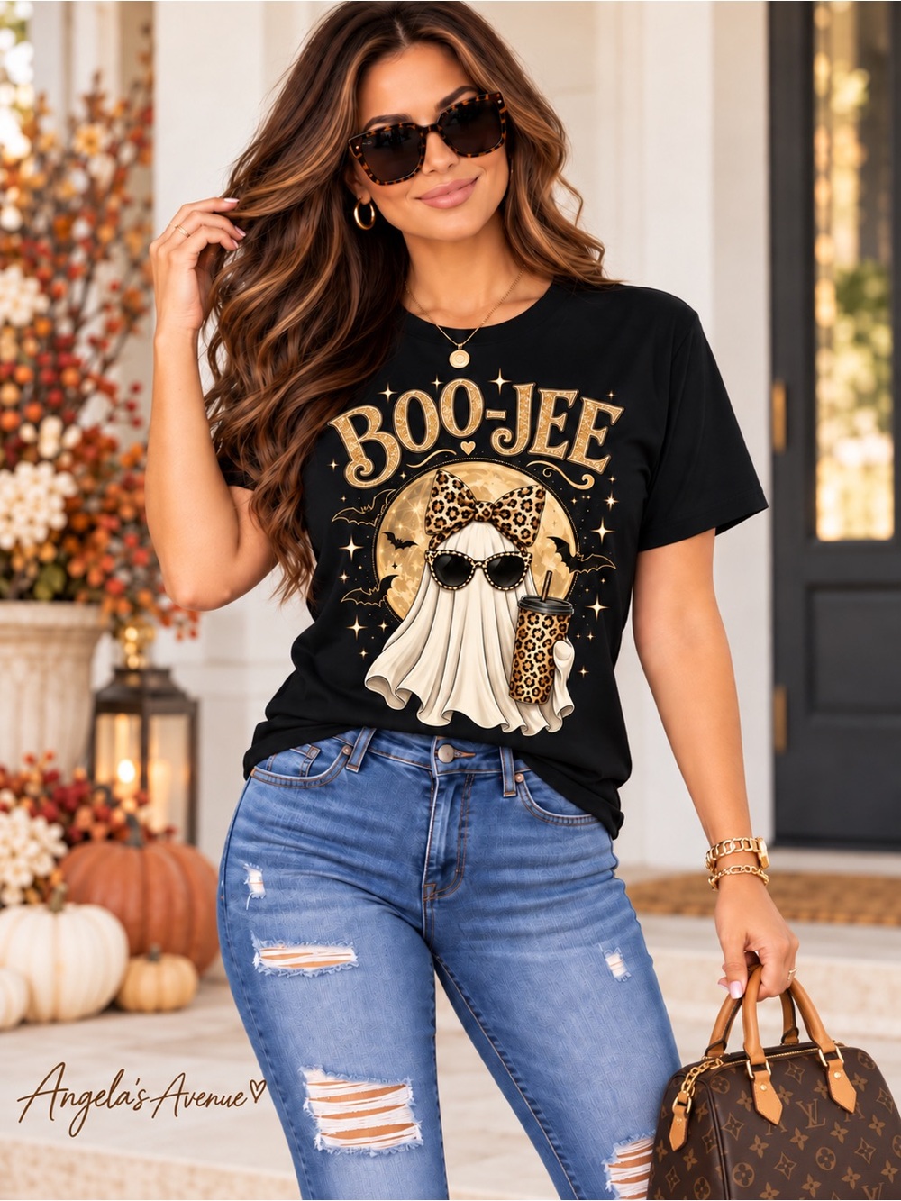 BOO-JEE Leopard Ghost Graphic Halloween Tee, Sizes M-2X NEW